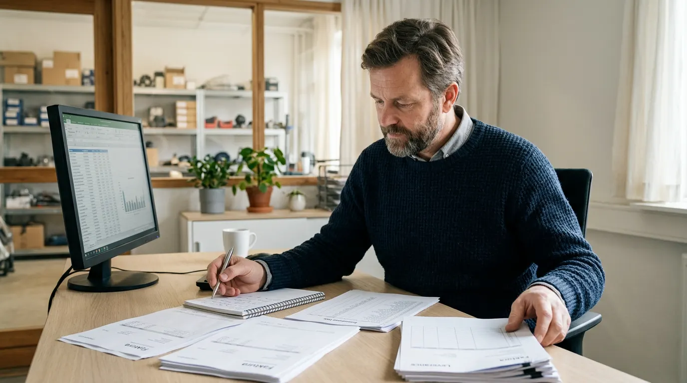 Virksomhedsejer analyserer arbejdskapital og driftskapital