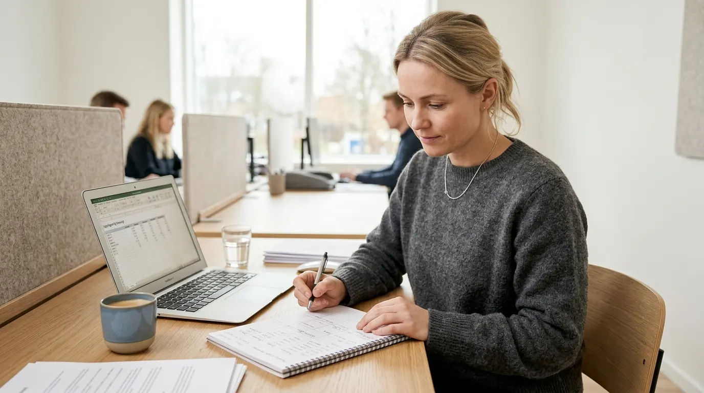 Virksomhedsejer laver likviditetsbudget med ind- og udbetalinger